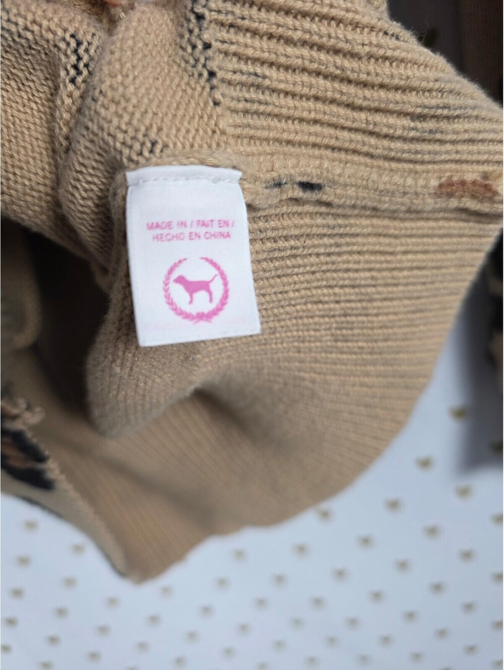 Victoria's Secret PINK Leopard Cardigan Sweater L Tan Animal Print 100% Cotton - Picture 5 of 8